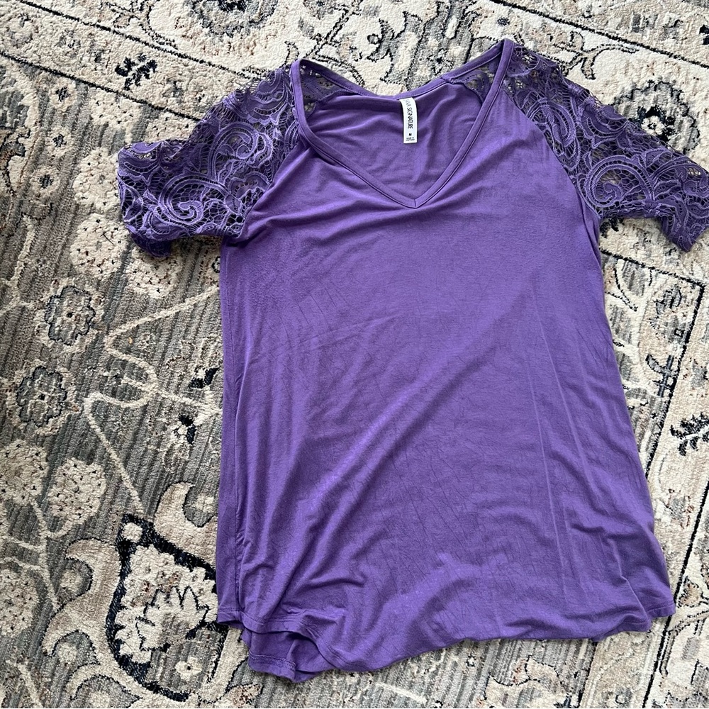 Purple top with lace sleeves